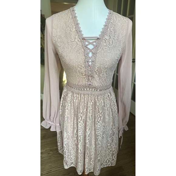 Topshop Lace Detail Mini Tie Dress Women's Size 4 - Picture 2 of 8